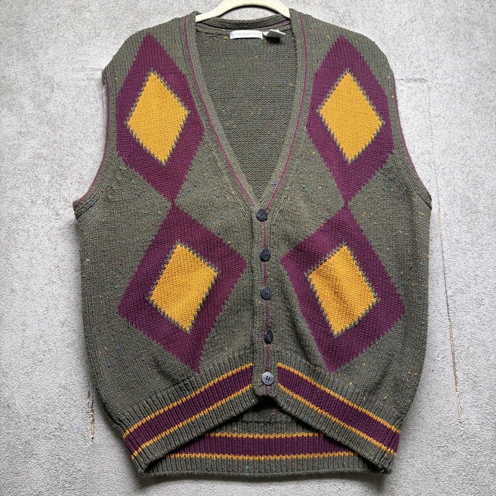 Vintage 90s Argyle Sweater Vest Preppy Grandpa Academia Mens Medium